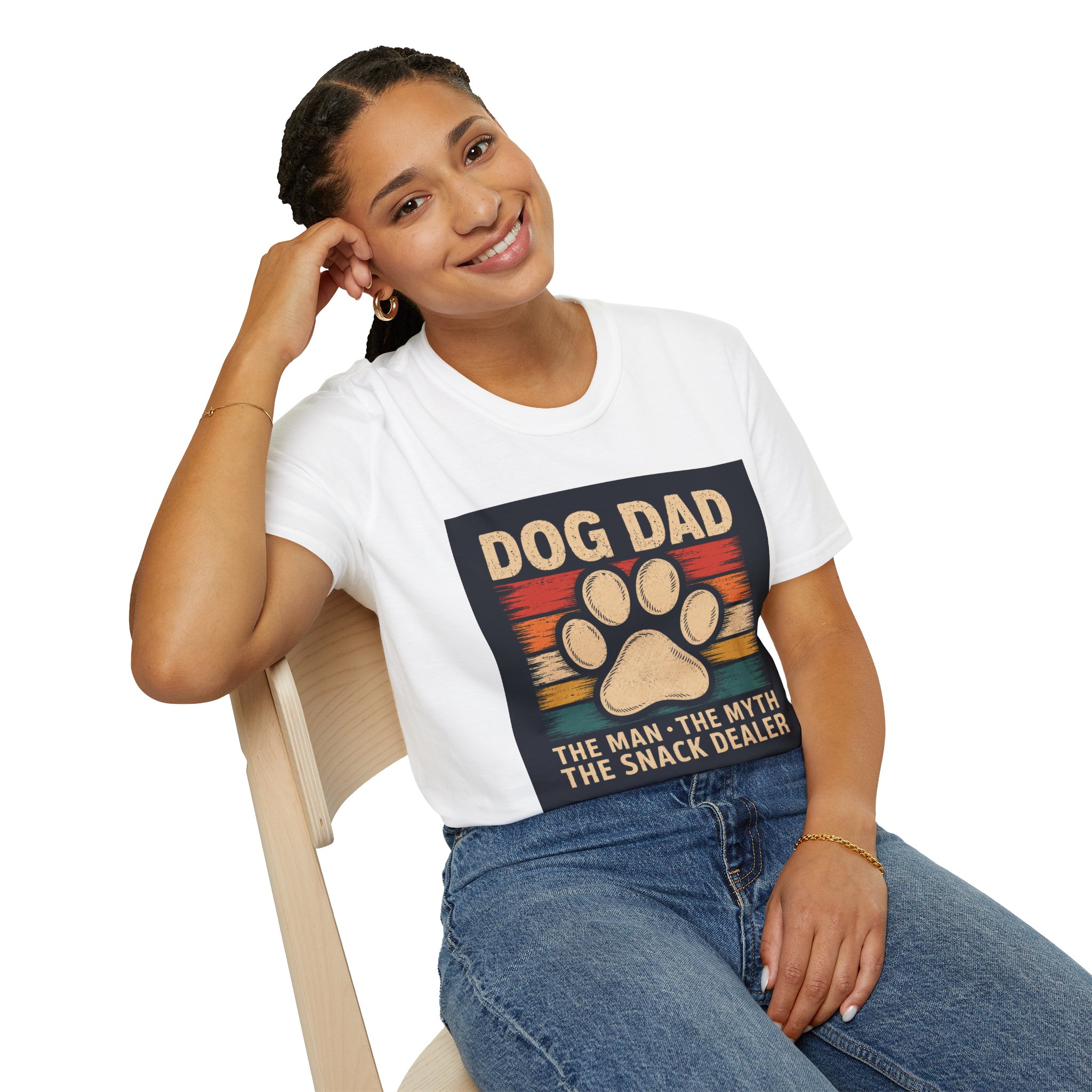 Dog Dad T-Shirt | Retro Paw Print “The Man • The Myth • The Snack Dealer” - Image 6
