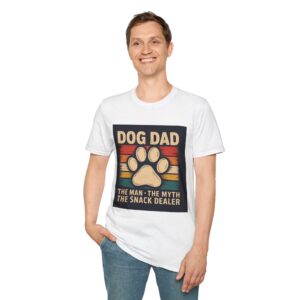 Dog Dad T-Shirt | Retro Paw Print “The Man • The Myth • The Snack Dealer”