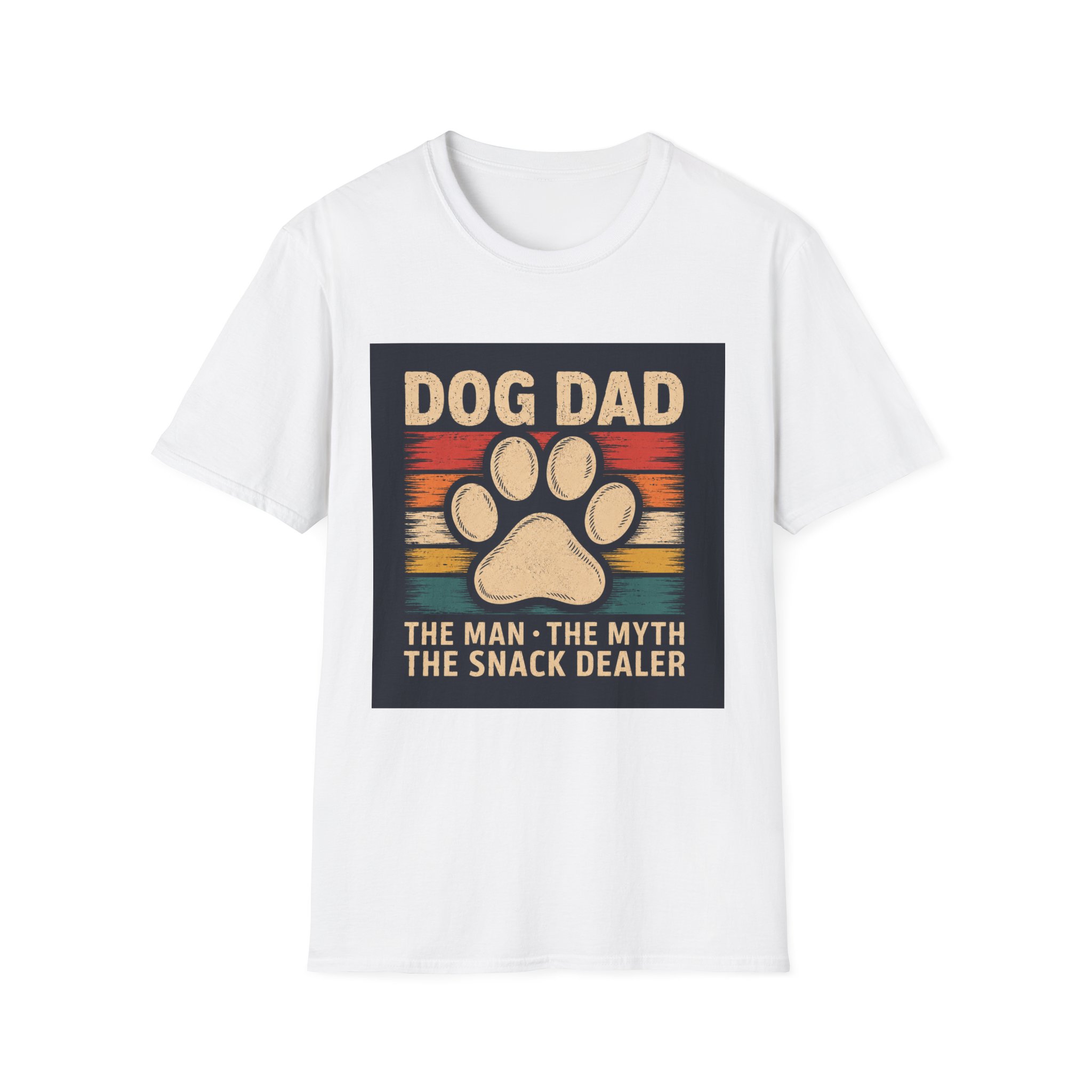 Dog Dad T-Shirt | Retro Paw Print “The Man • The Myth • The Snack Dealer” - Image 4