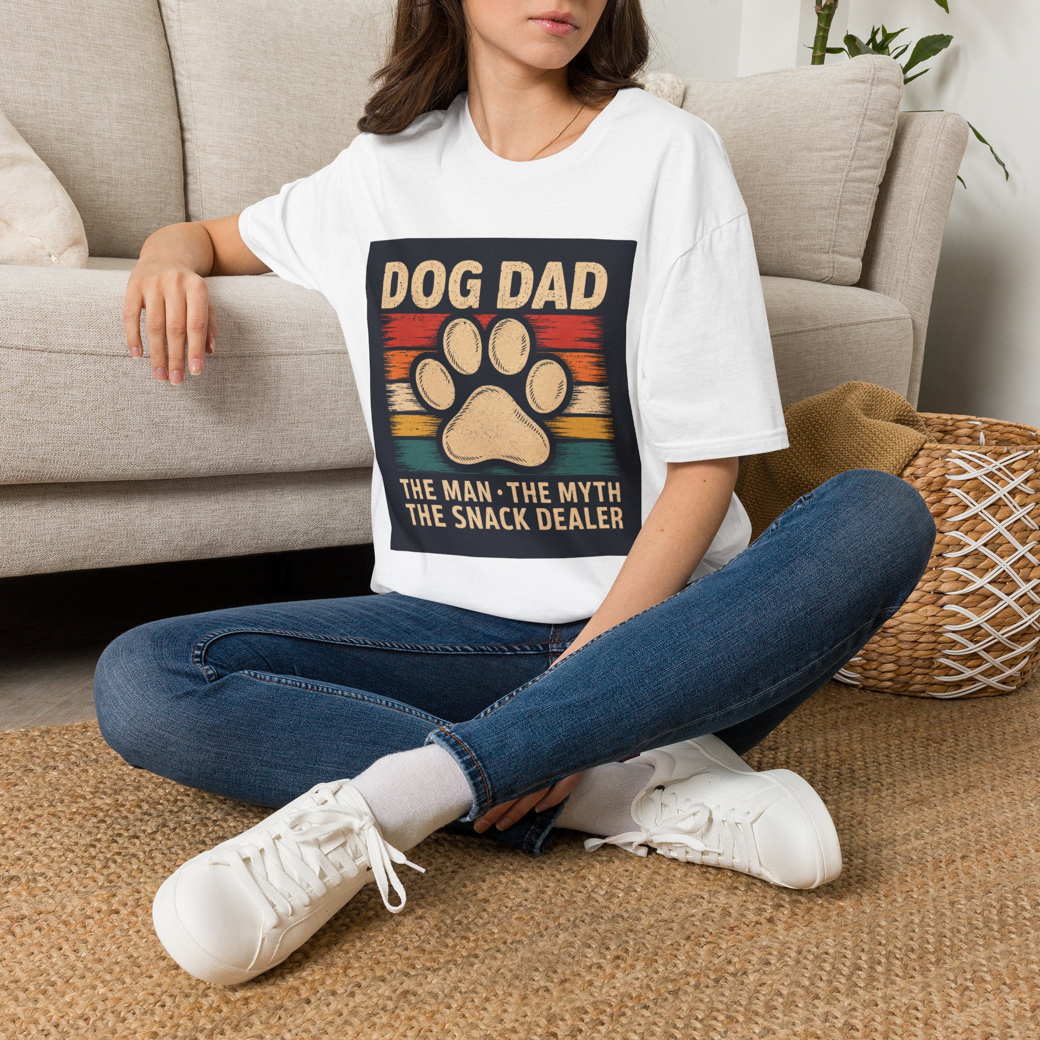 Dog Dad T-Shirt | Retro Paw Print “The Man • The Myth • The Snack Dealer” - Image 3