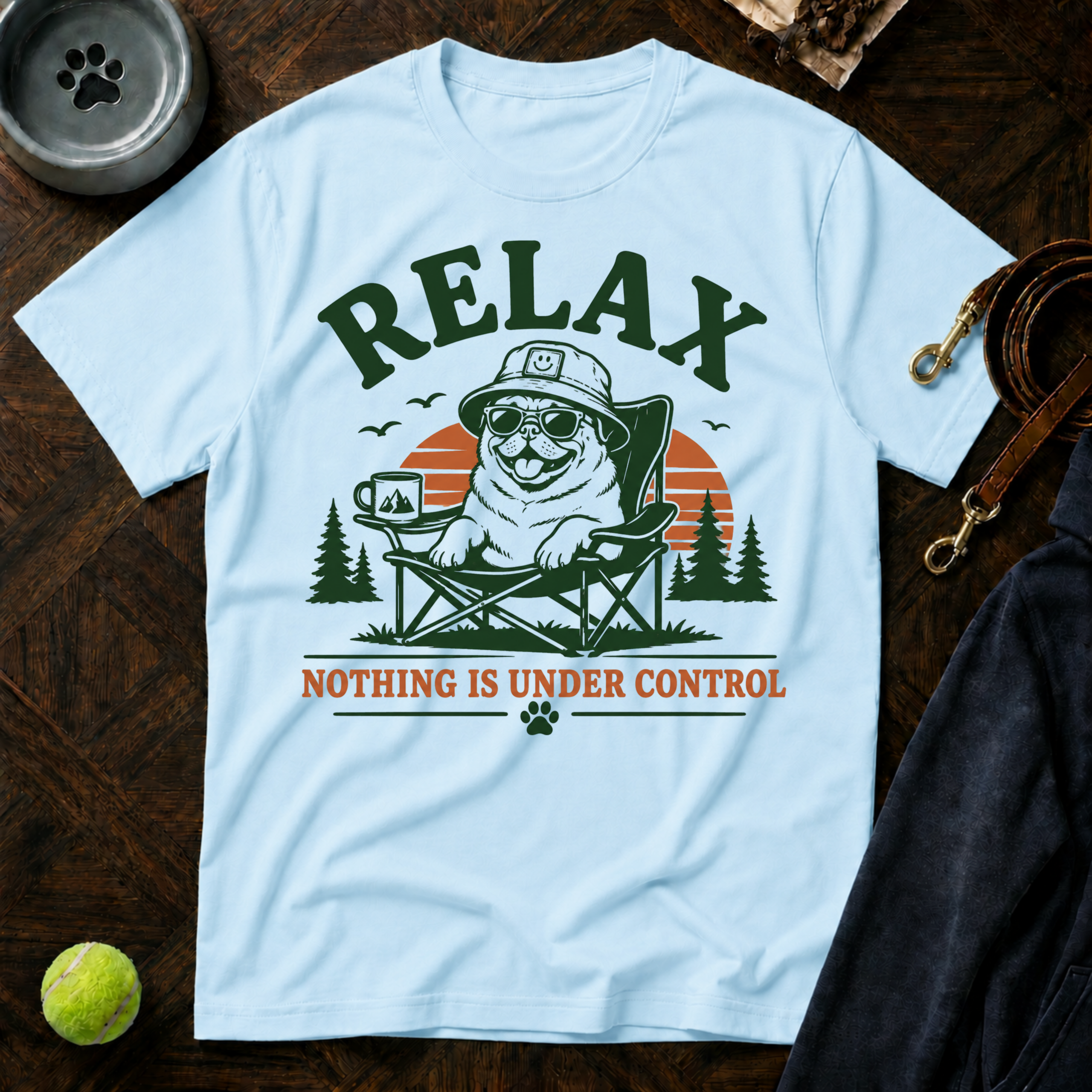 Relax Nothing Is Under Control Pug Camping T-Shirt – Funny Dog Lover Vintage Outdoor Graphic Tee
